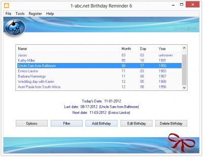 1-abc.net Birthday Reminder 1.01 screenshot