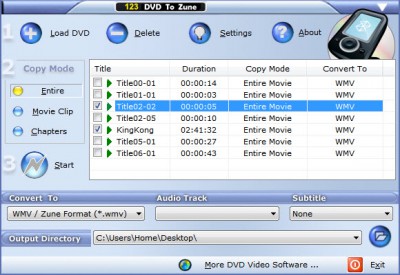 123 DVD to Zune 4.0.1.3 screenshot