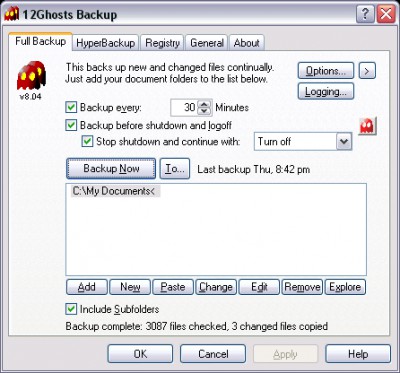 12Ghosts Backup 9.70 screenshot