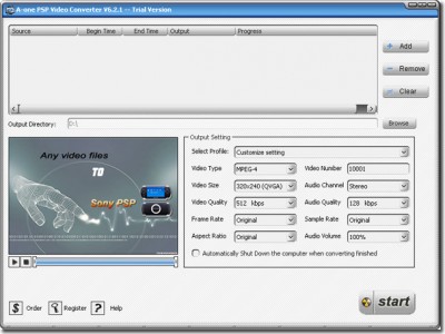 A-one PSP Video Convertor 6.9.14 screenshot