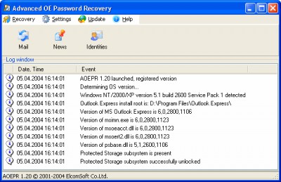 Advanced Outlook Express Password Recovery 1.20 screenshot