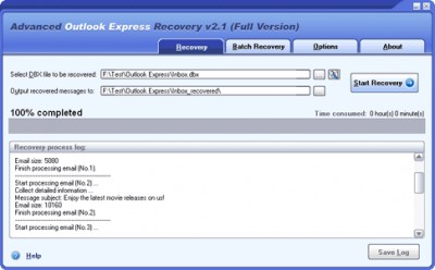 Advanced Outlook Express Recovery 2.1 screenshot
