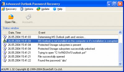 Advanced Outlook Password Recovery 1.34 screenshot