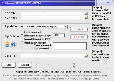 Advanced PDF2HTM (PDF to HTML) 3.0 screenshot