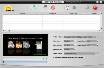 Agogo DVD To iPod Ripper 5.23 screenshot