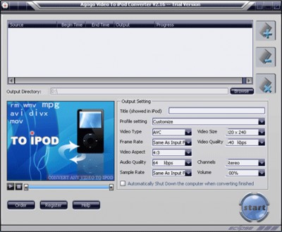 Agogo Video To iPod Converter 5.23 screenshot