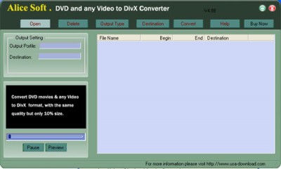 Alice DVD any Video to DivX Converter 9.99 screenshot