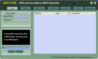 Alice DVD any Video to MP3 Converter 9.99 screenshot