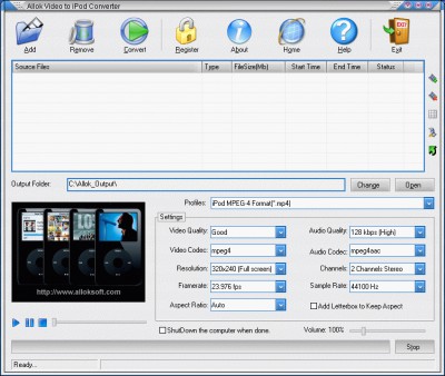 Allok Video to iPod Converter 6.2.0603 screenshot