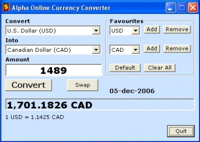 Alpha Online Currency Converter 1.0 screenshot