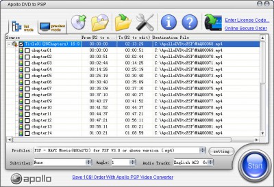 Apollo DVD to PSP 6.1.2 screenshot