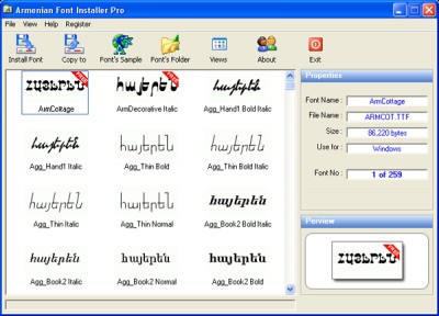 Armenian Font Installer Pro 2.0 screenshot