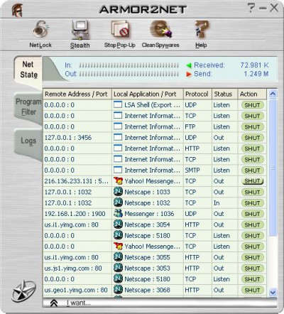Armor2net Personal Firewall 3.123 screenshot