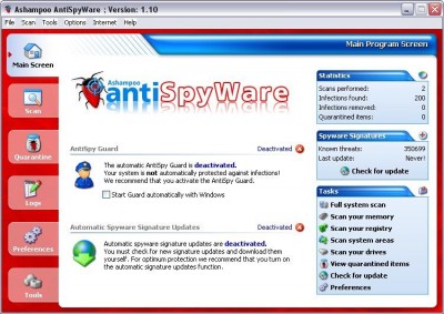 Ashampoo AntiSpyWare 1.60 screenshot