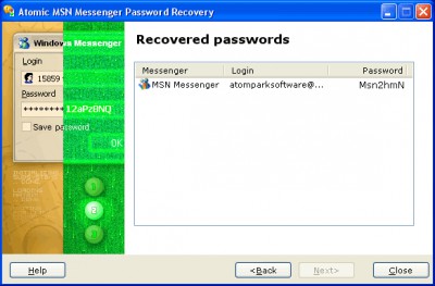 Atomic MSN Password Recovery 1.11 screenshot