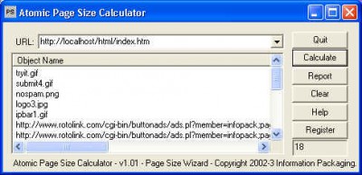 Atomic WebPage Size Calculator 1.05 screenshot