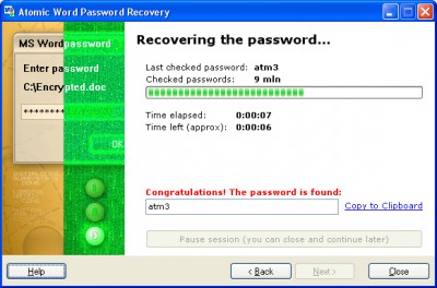 Atomic Word Password Recovery 1.50 screenshot
