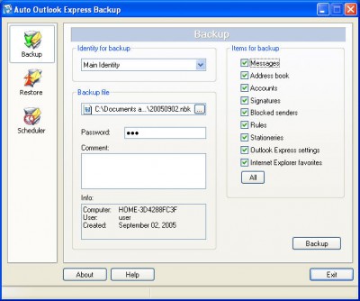 Auto Outlook Express Backup 2.0.3 screenshot