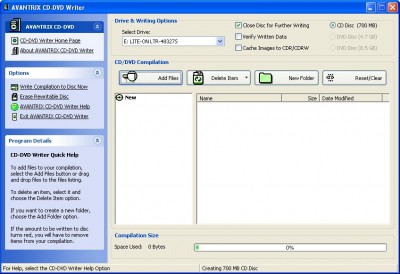 AVANTRIX CD-DVD Writer 1.0.1 screenshot