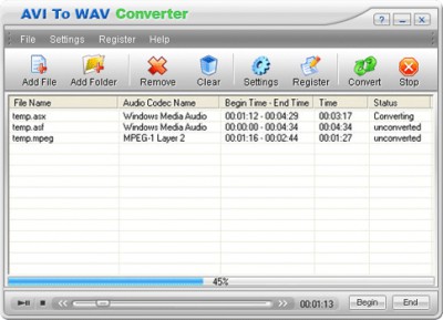 AVI To WAV Converter 1.00.1 screenshot
