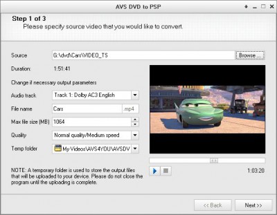 AVS DVD to PSP 1.5.1.82 screenshot