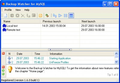 Backup Watcher for MySQL 1.9.8.9 screenshot