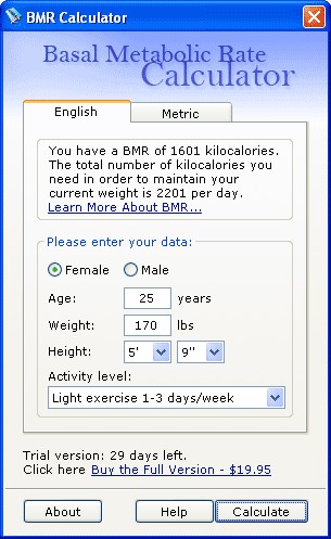 Basal Metabolic Rate Calculator 1.0 screenshot