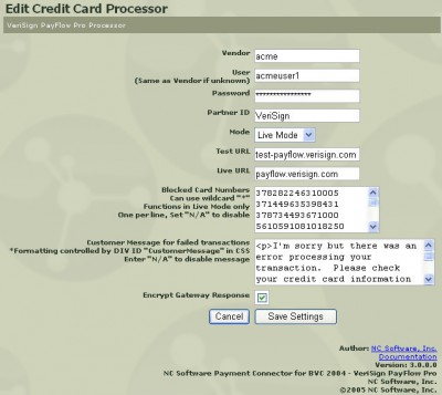 BVCommerce 2004 Credit Card Processors 3.8.1 screenshot