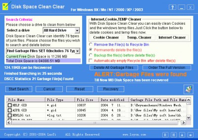 Disk Space Clean Clear 8.20 screenshot