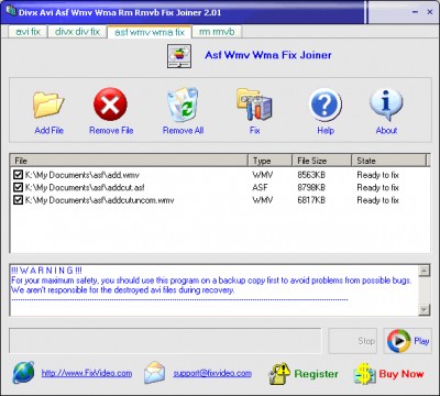 Divx Avi Asf Wmv Wma Rm Rmvb Fix Joiner 2.23 screenshot