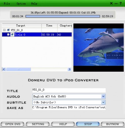Domeru DVD to iPod Converter 5.0 screenshot