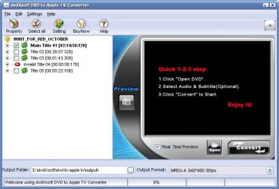 dvdXsoft DVD to Apple TV Converter 1.10 screenshot