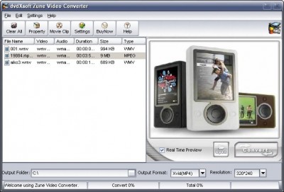 dvdXsoft Zune Video Converter 2.30 screenshot