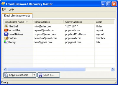 Email Password Recovery Master 2.0 screenshot