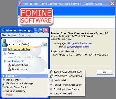 Fomine Real-Time Communications Server 1.5 screenshot