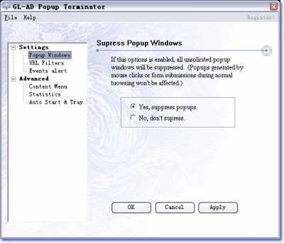 GL-AD Popup Terminator 1.72 screenshot