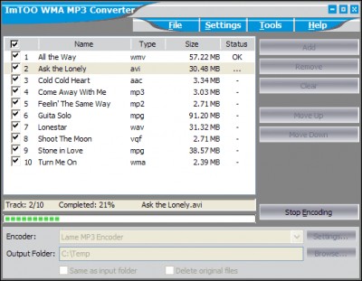 ImTOO WMA MP3 Converter 2.1.65.083 screenshot