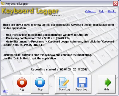 Keyboard Logger 1.7 screenshot