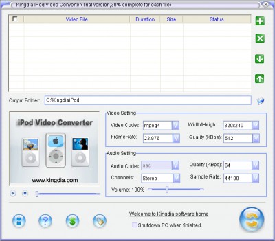 Kingdia iPod Video Converter 3.7.12 screenshot