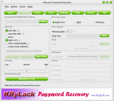 KRyLack Password Recovery 3.20 screenshot