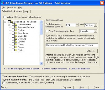 LBE Attachment Stripper for MS Outlook 3.1.2 screenshot