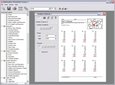 Mathematics Worksheet Factory 3.1 screenshot