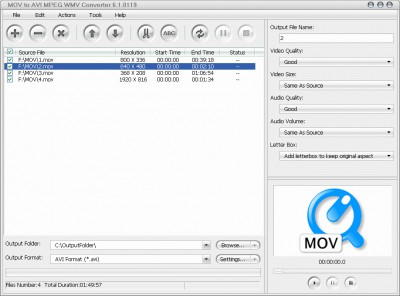 MOV to AVI MPEG WMV Converter 6.2.0411 screenshot