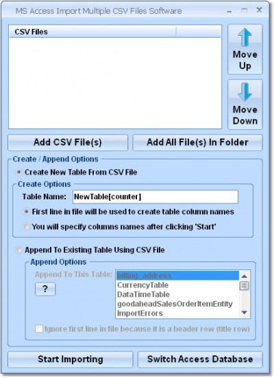 MS Access Import Multiple CSV Files Software 7.0 screenshot