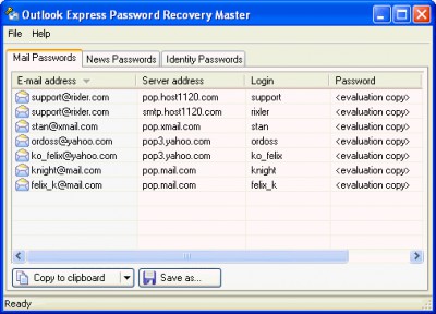 Outlook Express Password Recovery Master 1.2 screenshot