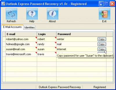 Outlook Express Password Recovery 1.0c screenshot