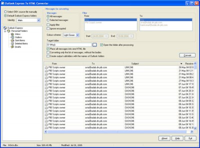 Outlook Express To HTML Converter 1.2.1 screenshot