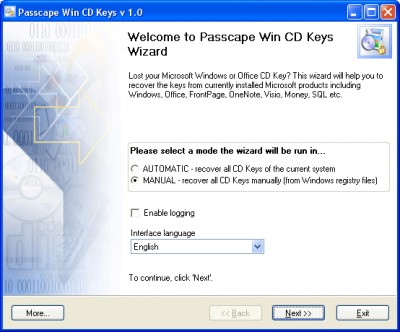 Passcape Win CD Keys 2.8.3 screenshot