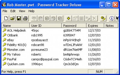 Password Tracker Deluxe 3.64 screenshot