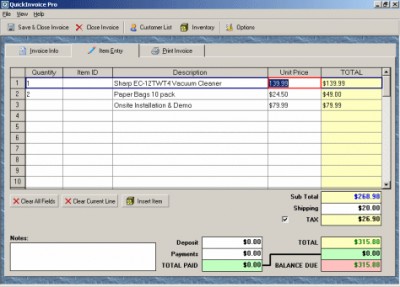 QuickInvoice 2.57 screenshot